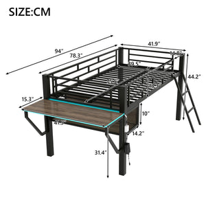 Gaming - Twin Loft Bed With Desk And LED - Black