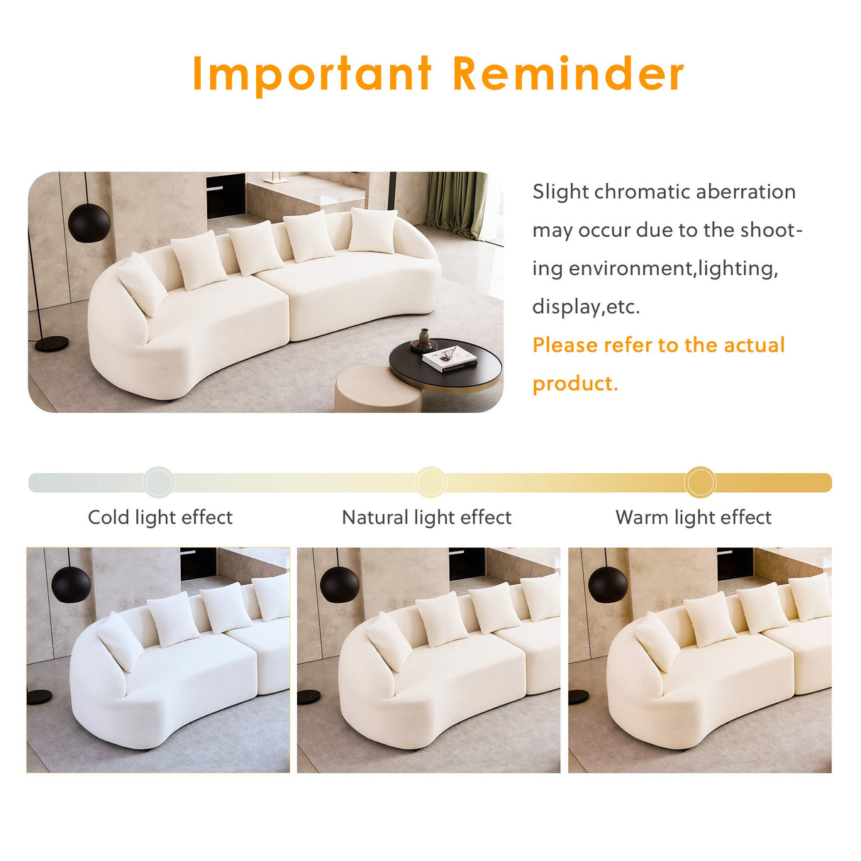 Curved Boneless Sofa, Compression Modular 110'' Sectional