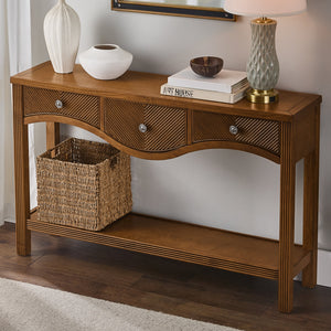 52'' Fluted Wood Console Table with 3 Drawers