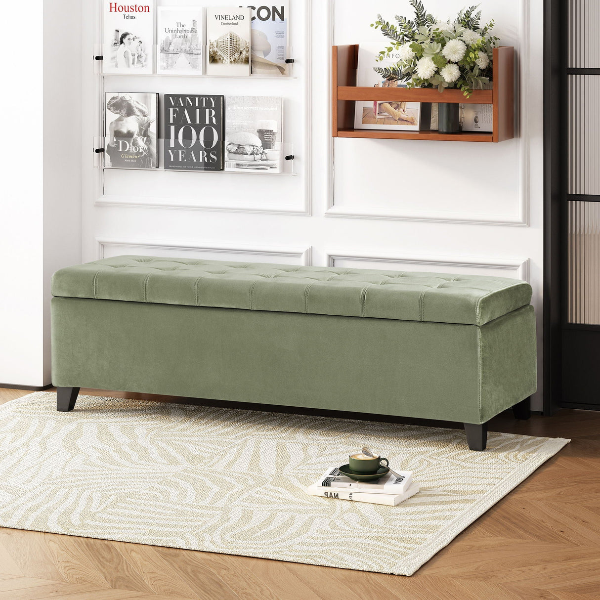 Wendover Elegant Tufted Storage Bench With Lift-Up Top And Birch Wood Legs
