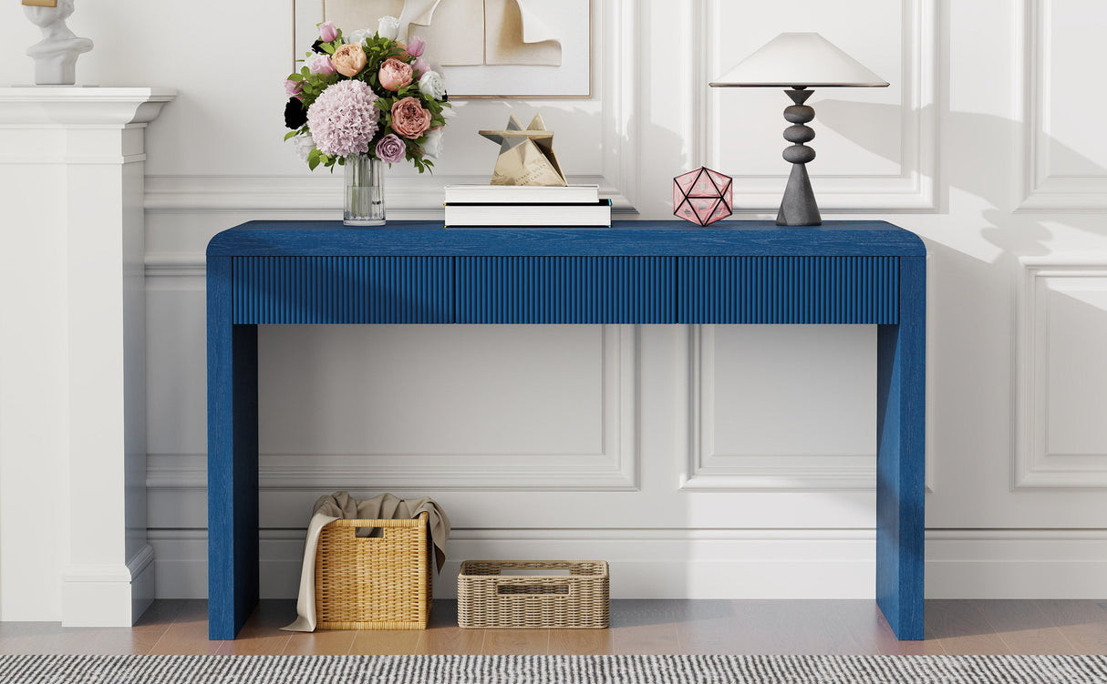 TREXM Rustic Console Table with 3 Fluted Drawers