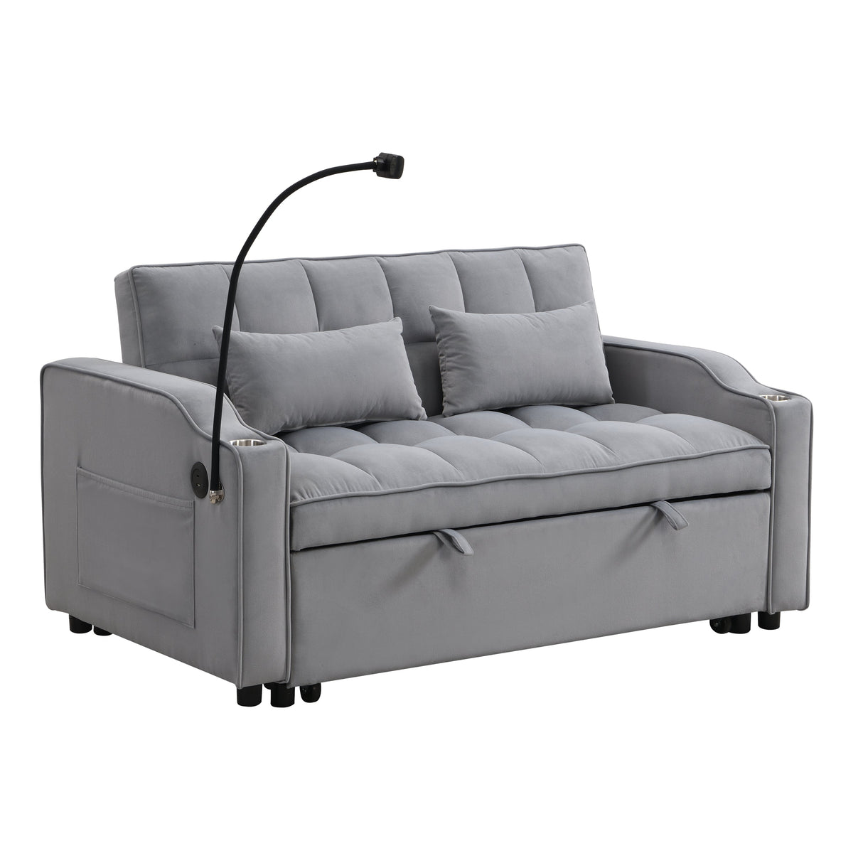 Modern Velvet Loveseat Futon Sofa Couch with Pullout Bed