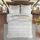 3 Piece Printed Microfiber Seersucker Quilt Set Taupe/Blue Full/Queen