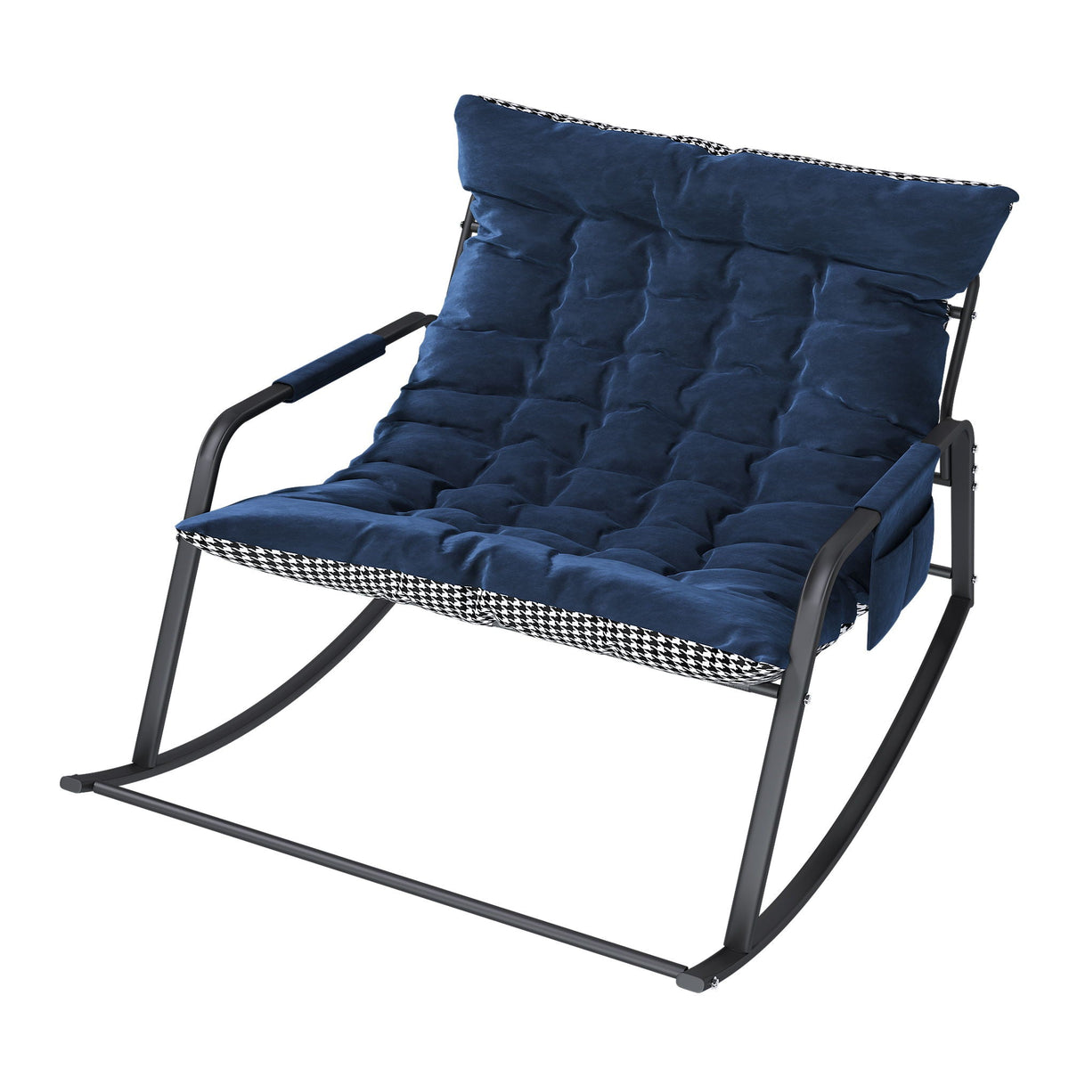 Blue Rocking Chair with Storage and Cushions - Metal & Fabric
