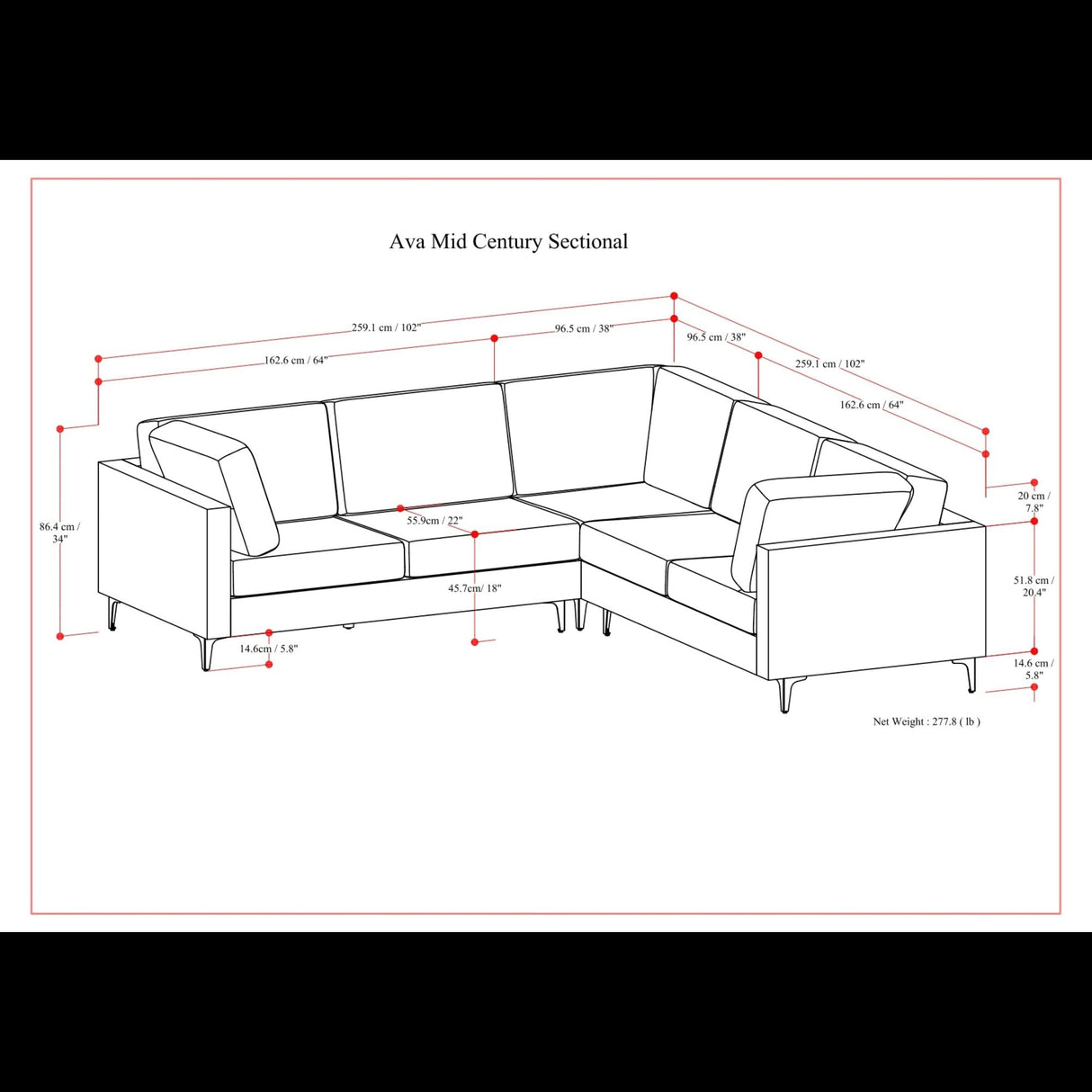 Ava - Mid Century Corner Sectional Sofa Handcrafted