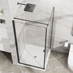 Corner Shower Enclosure with Frameless Pivot Door in Matte Black