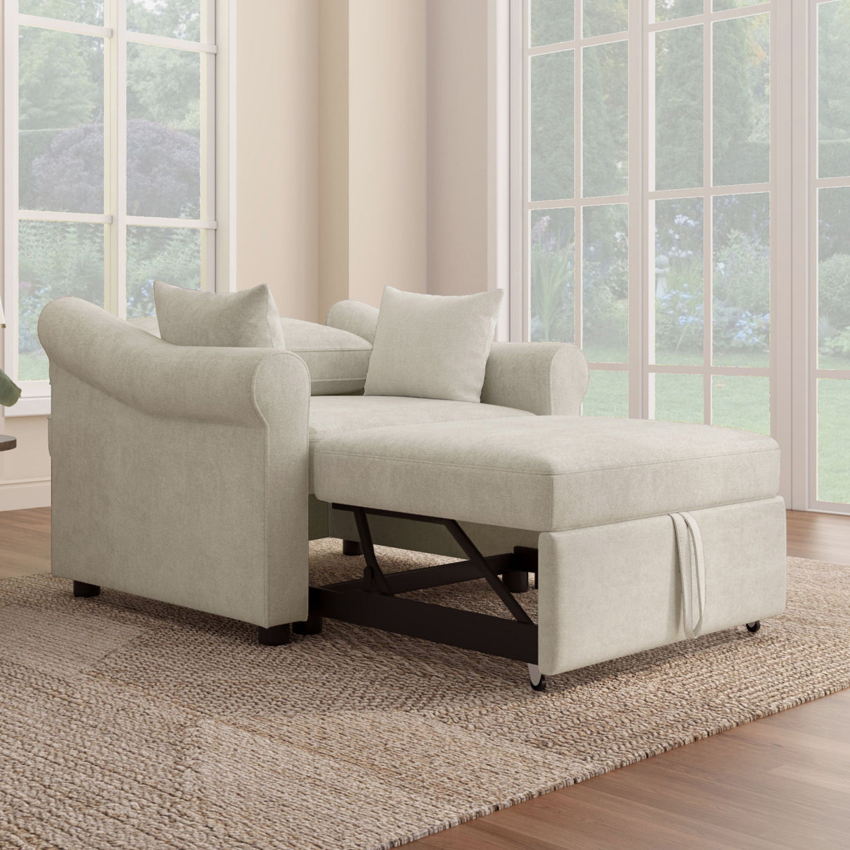 Convertible Sleeper Chair With Adjustable Backrest, 3 In 1 Lounger Chair Turns Into Bed, Single Bed For Living Room