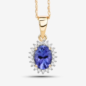 0.86 Carat Genuine Tanzanite and White Diamond 14K Yellow Gold Pendant