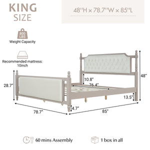 King Size Upholstered Platform Bed with Button Tufted Headboard