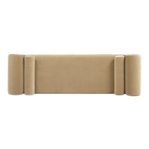 Mason 60.5' Arched Arm Bench with Bolster Pillows, Camel Brown Beige Performance Velvet