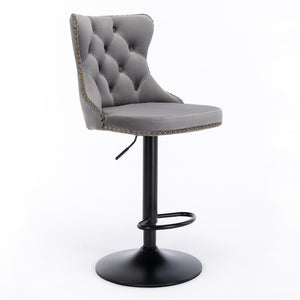 Swivel Barstools Adjusatble Seat Height, Modern Upholstered Bar Stools With Backs Comfortable Tufted For Home Pub And Kitchen Island (Set of 2)