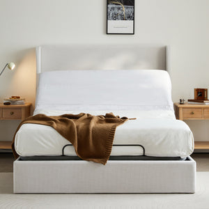 Caron Upholstered Wingback Bed with Adjustable Base Bundle Set, Queen Size