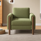 Upholstered Accent Chair with Walnut Legs and Curved Armrest