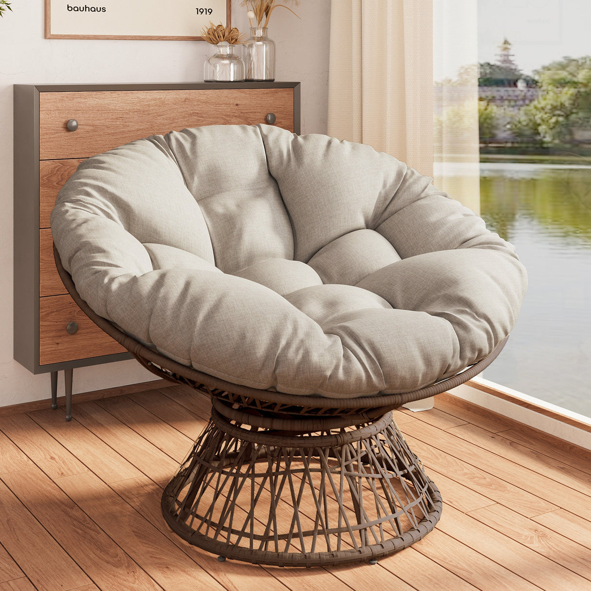 Ergonomic Wicker Chair with Cloud Density Cushion and Swivel