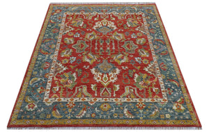Cali Hand Knotted Turkish Design Rust And Blue Wool Rug