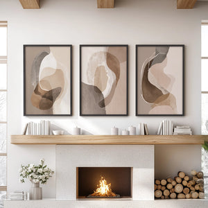Neutral Abstract Wall Art Set of 3. Modern Earth Tone Prints
