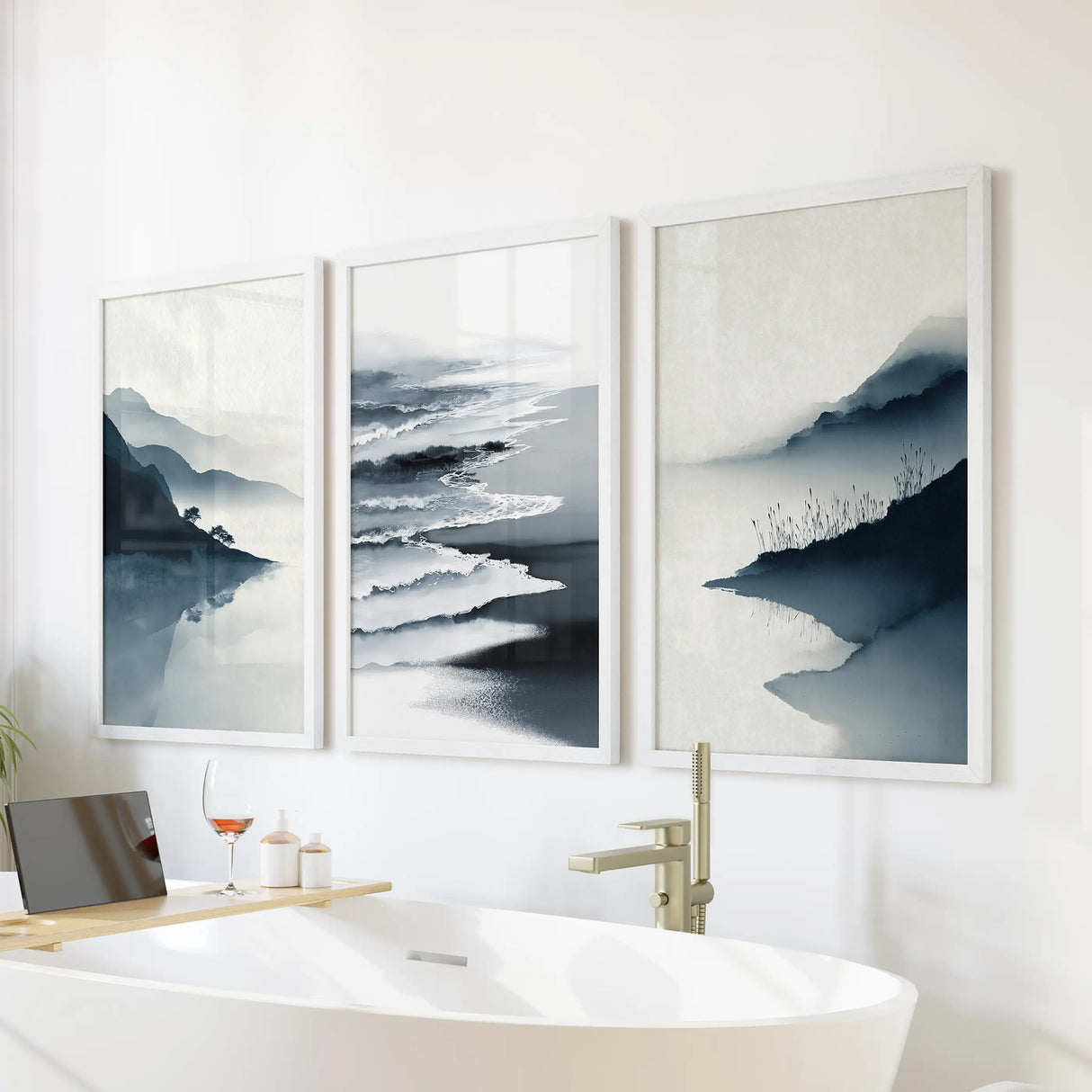 Minimalist Mountain Lake Set of 3. Modern Landscape Prints