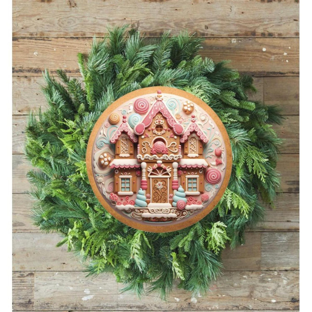Candy Gingerbread Cookie House Faux 3D Sign - Wreath Enhancement