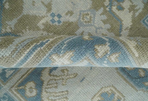 8x10 Hand Knotted Traditional Turkish Blue And Beige Low Pile Area Rug