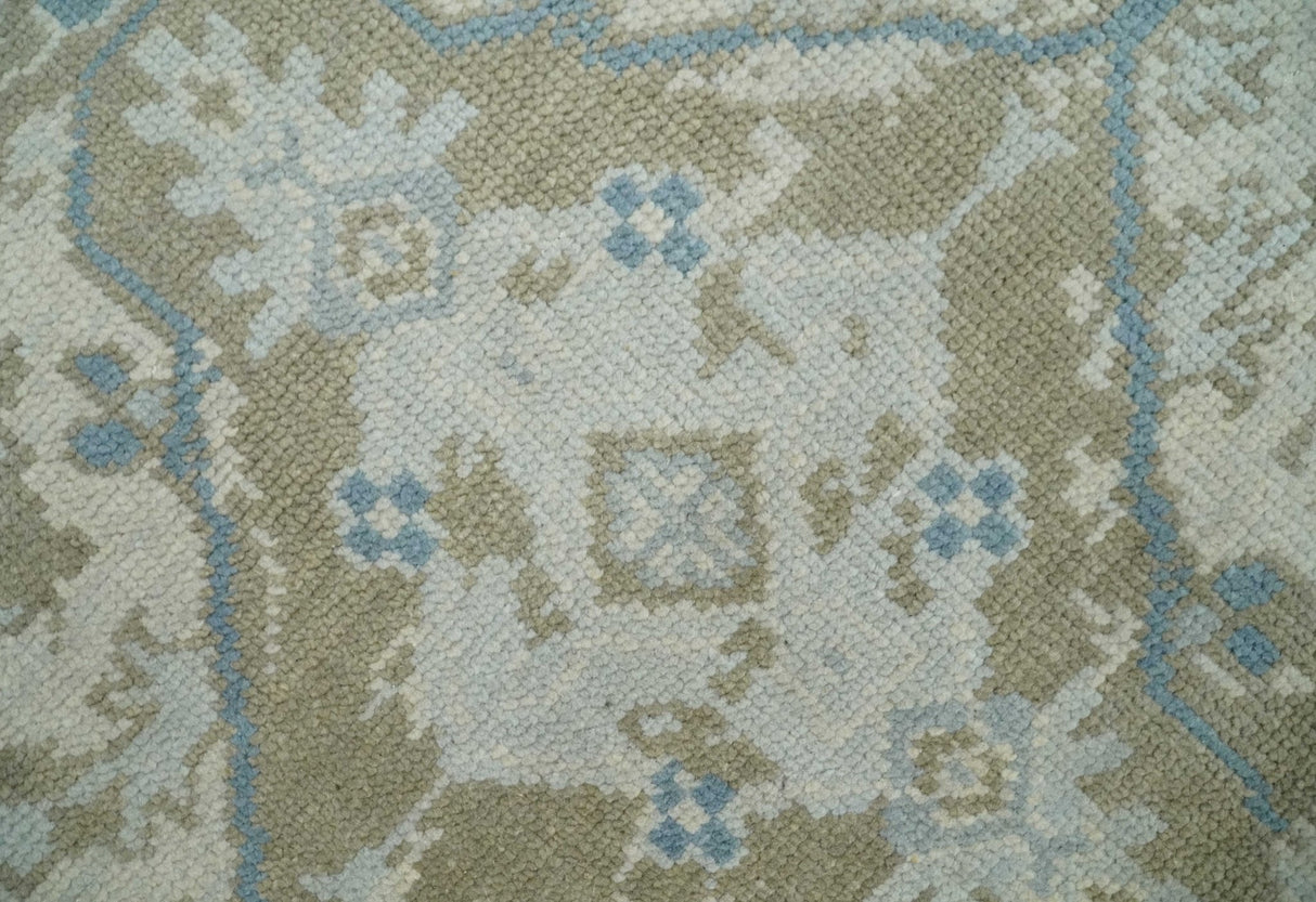8x10 Hand Knotted Traditional Turkish Blue And Beige Low Pile Area Rug