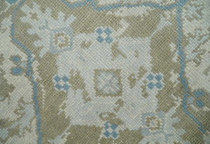 8x10 Hand Knotted Traditional Turkish Blue And Beige Low Pile Area Rug