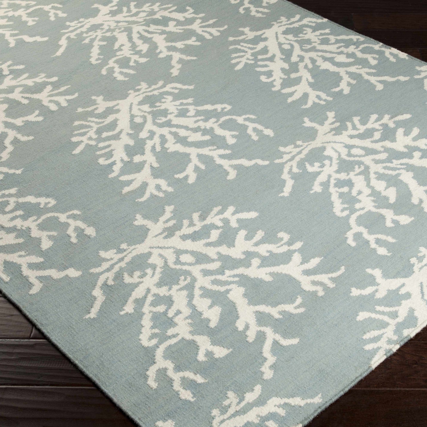 Carversville Ice Blue Botanical Wool Rug - Clearance
