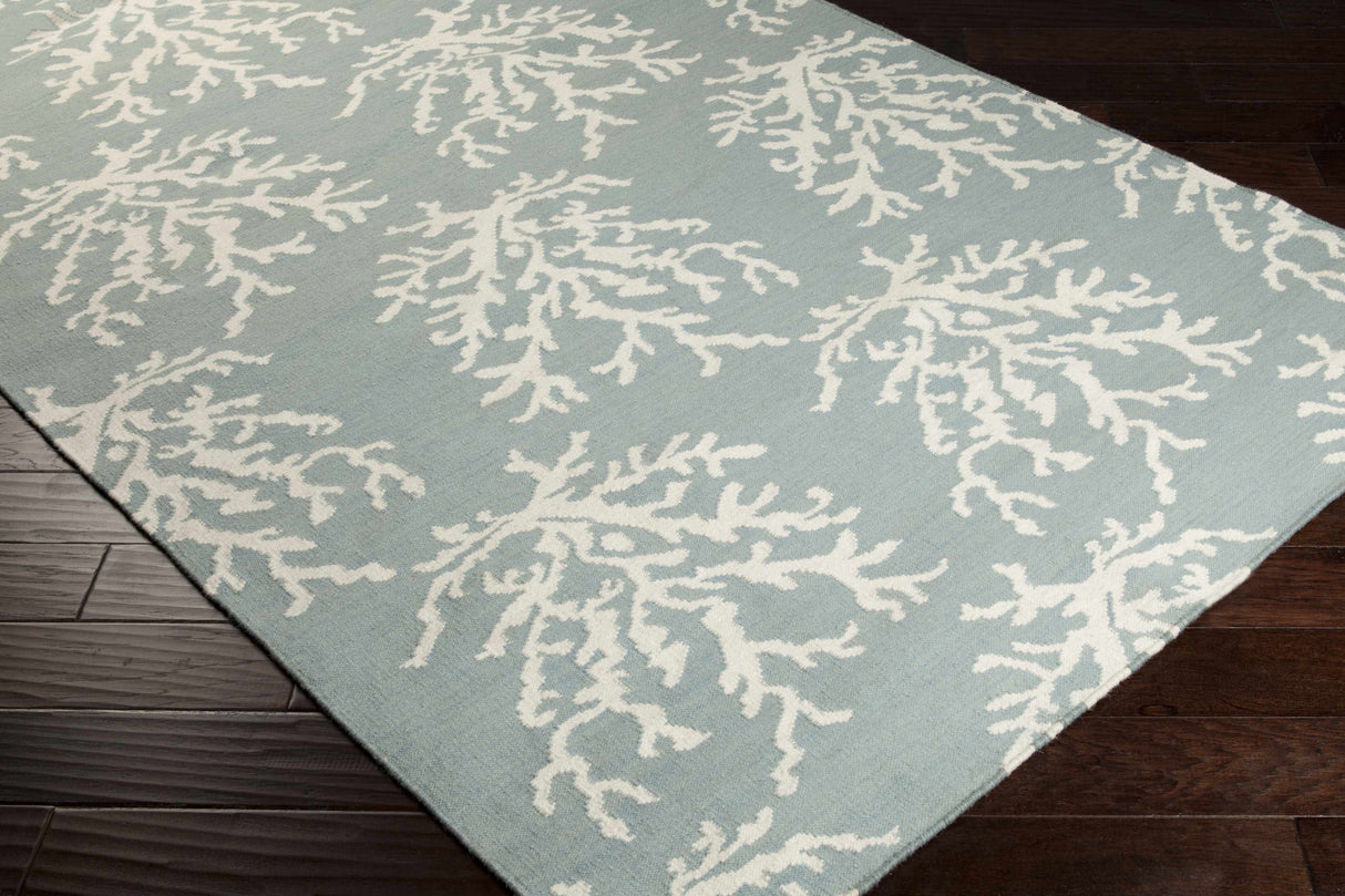 Carversville Ice Blue Botanical Wool Rug - Clearance