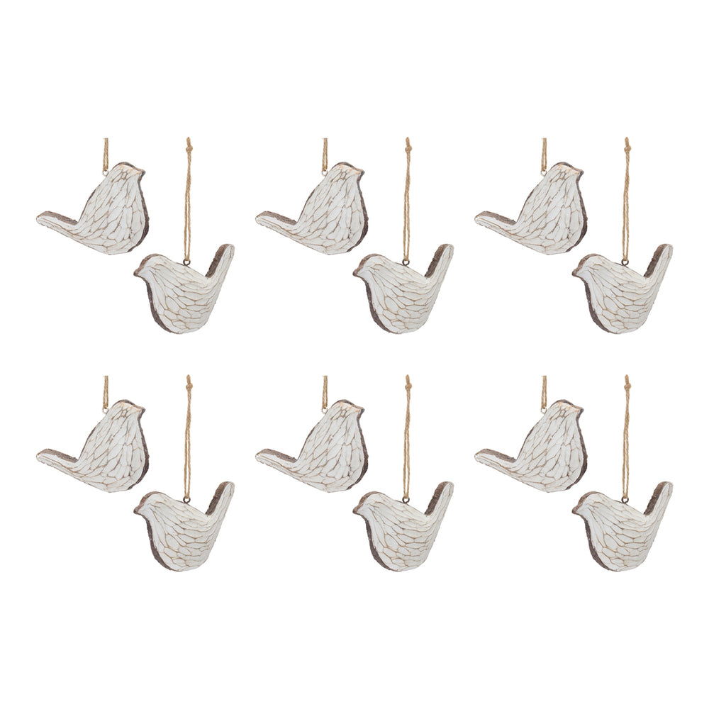 Carved Bird Ornament (Set of 12)