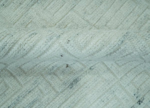 Carved Texture Modern Geometrical Bricks Design Ivory and Light Blue Hand Knotted 5x8 wool Area Rug