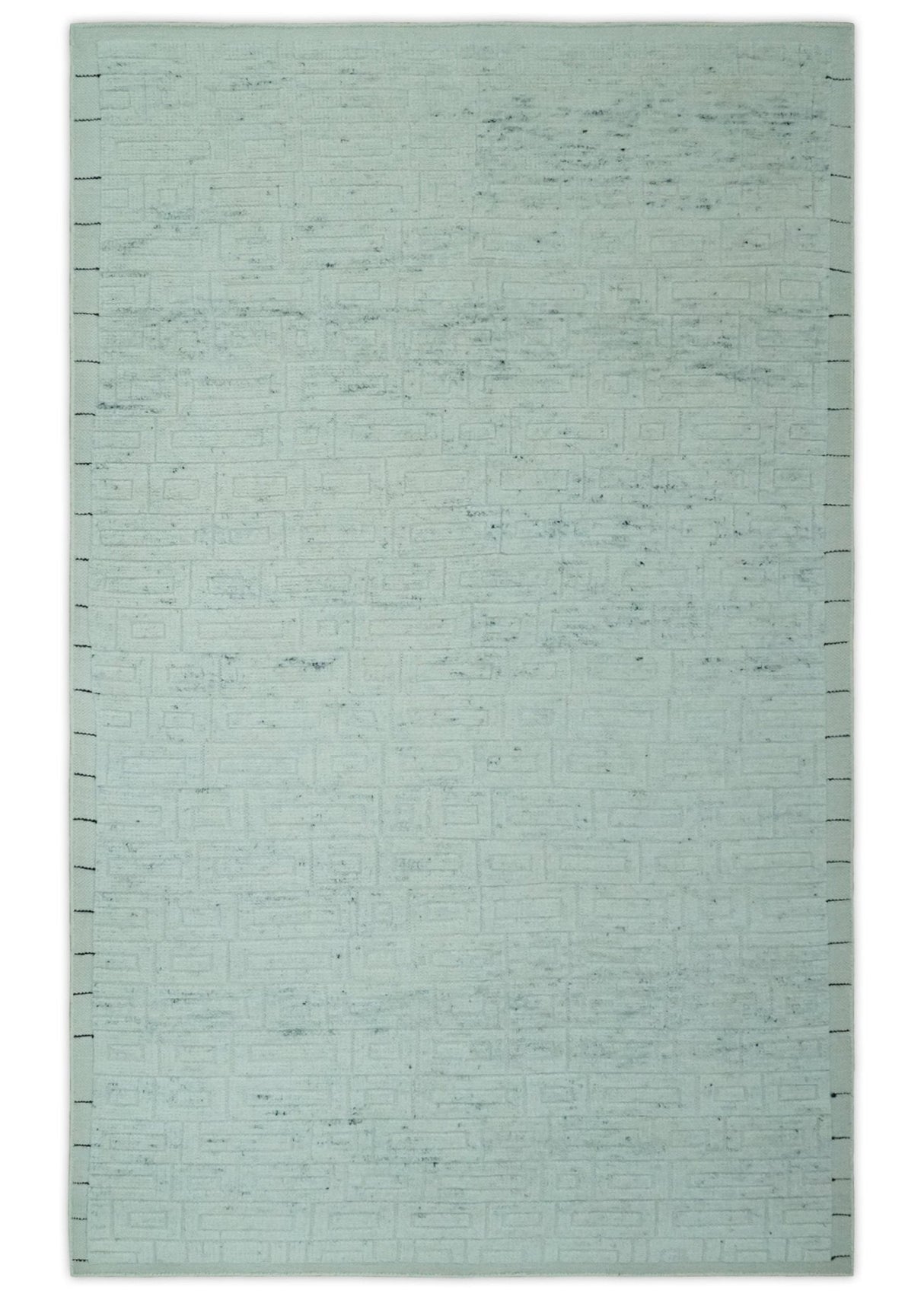 Carved Texture Modern Geometrical Design  Custom Made  Ivory and Light Blue Wool Area Rug