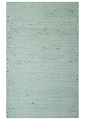 Carved Texture Modern Geometrical Design  Custom Made  Ivory and Light Blue Wool Area Rug
