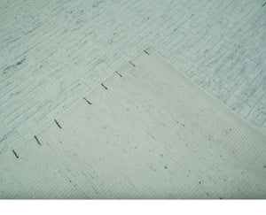 Carved Texture Modern Geometrical Design  Custom Made  Ivory and Light Blue Wool Area Rug