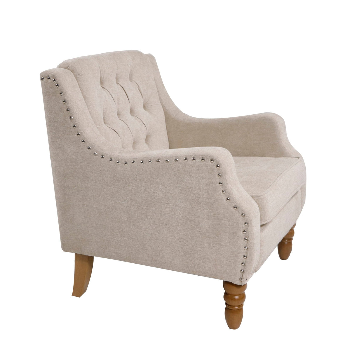 Caryl Button Tufted Upholstered Accent Chair with Recessed Arms and Nailhead Trim - Accent Chairs