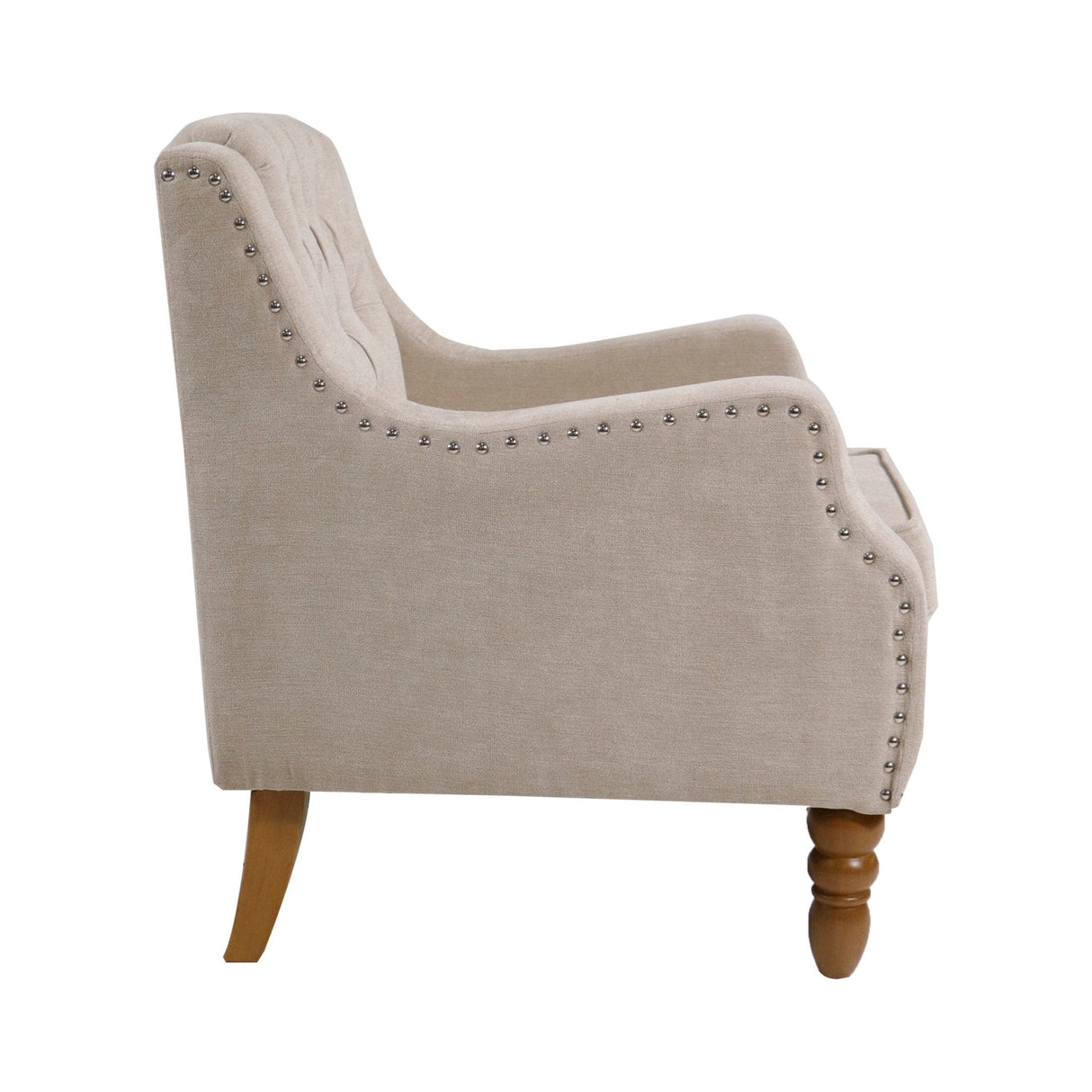 Caryl Button Tufted Upholstered Accent Chair with Recessed Arms and Nailhead Trim - Accent Chairs