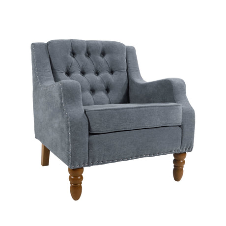Caryl Button Tufted Upholstered Accent Chair with Recessed Arms and Nailhead Trim - Accent Chairs
