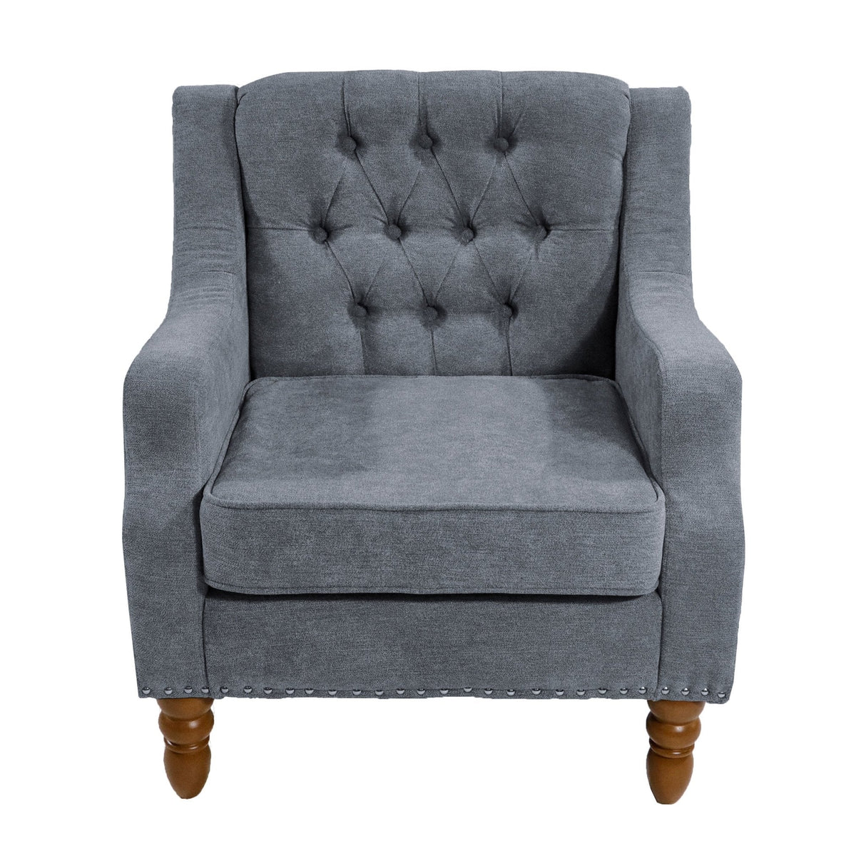 Caryl Button Tufted Upholstered Accent Chair with Recessed Arms and Nailhead Trim - Accent Chairs