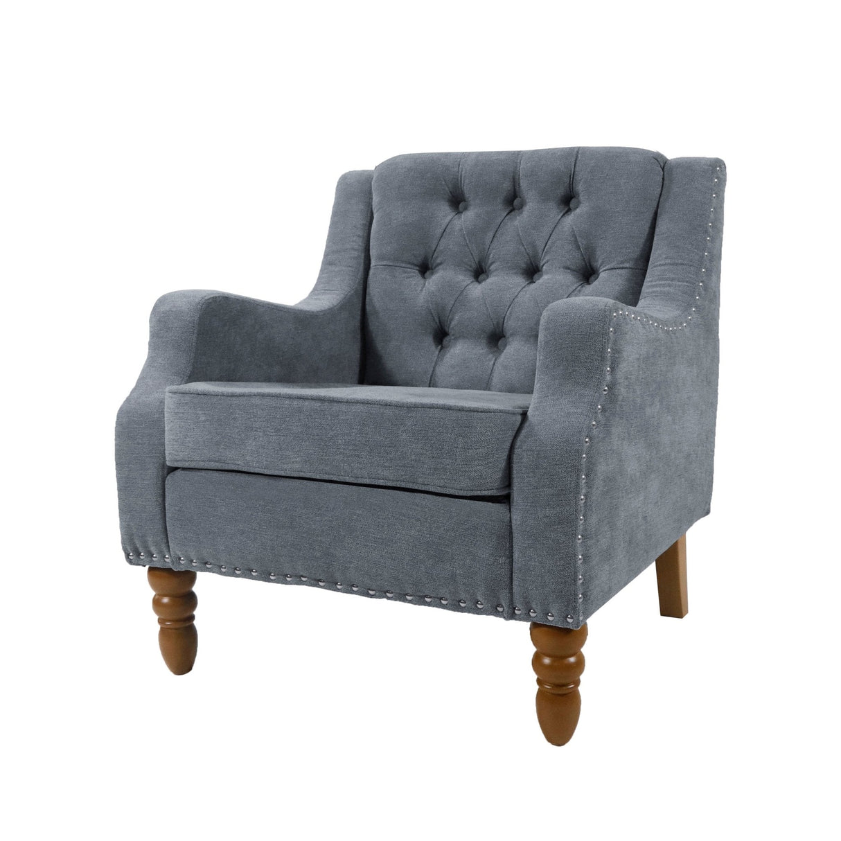 Caryl Button Tufted Upholstered Accent Chair with Recessed Arms and Nailhead Trim - Accent Chairs