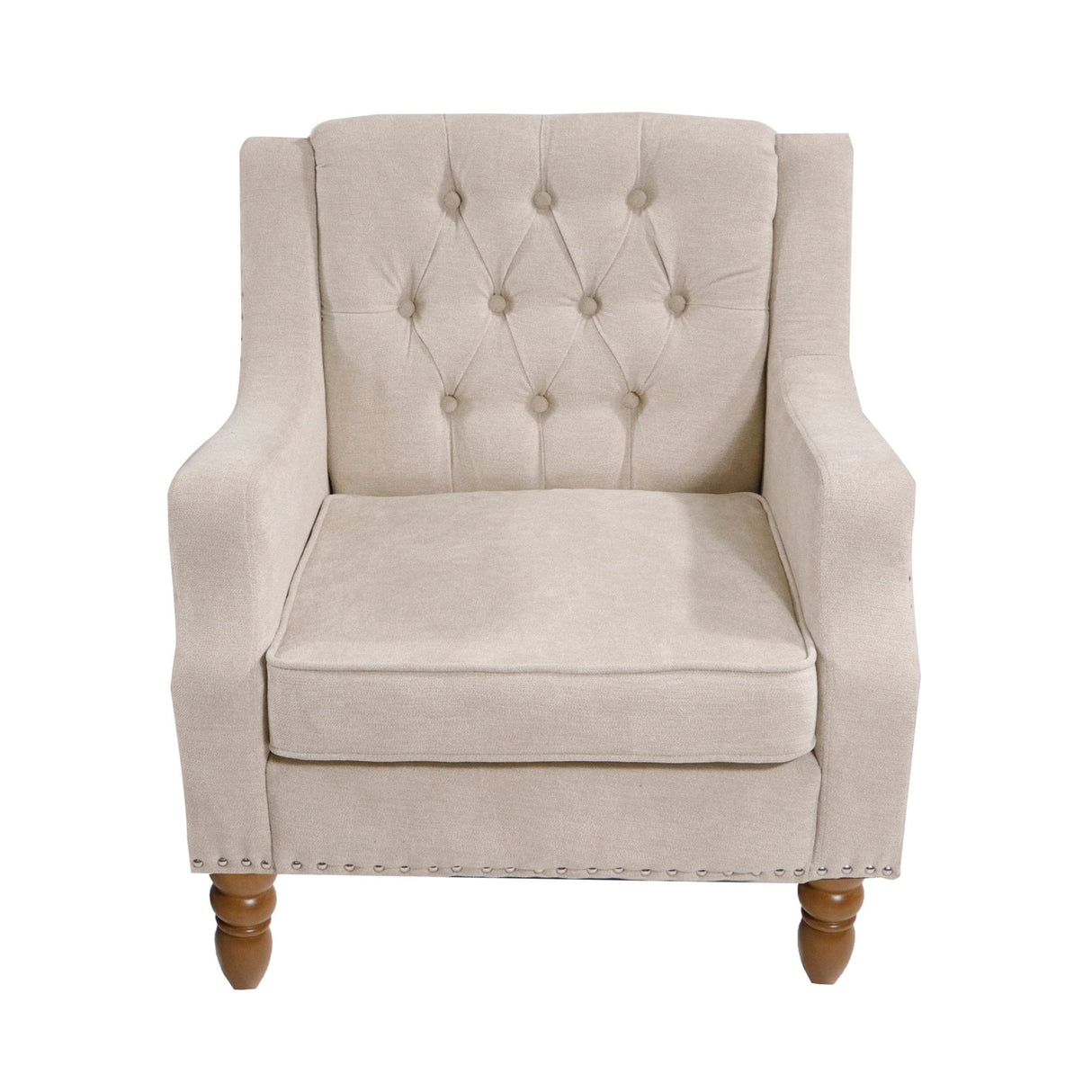 Caryl Button Tufted Upholstered Accent Chair with Recessed Arms and Nailhead Trim - Accent Chairs