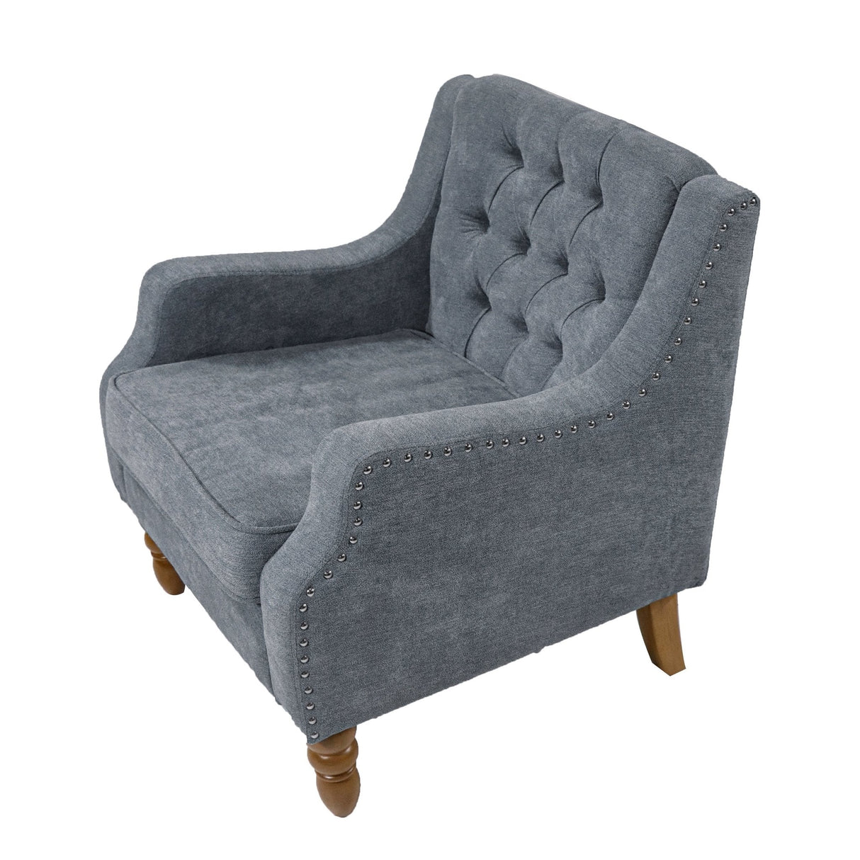 Caryl Button Tufted Upholstered Accent Chair with Recessed Arms and Nailhead Trim - Accent Chairs