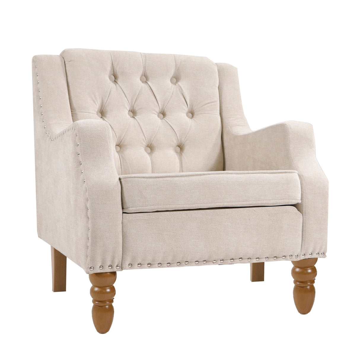 Caryl Button Tufted Upholstered Accent Chair with Recessed Arms and Nailhead Trim - Accent Chairs