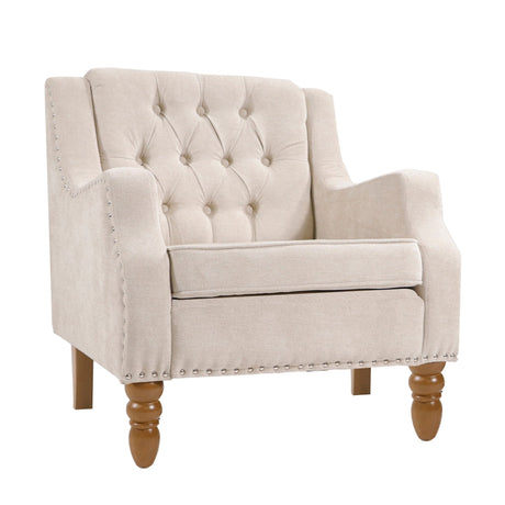Caryl Button Tufted Upholstered Accent Chair with Recessed Arms and Nailhead Trim - Accent Chairs