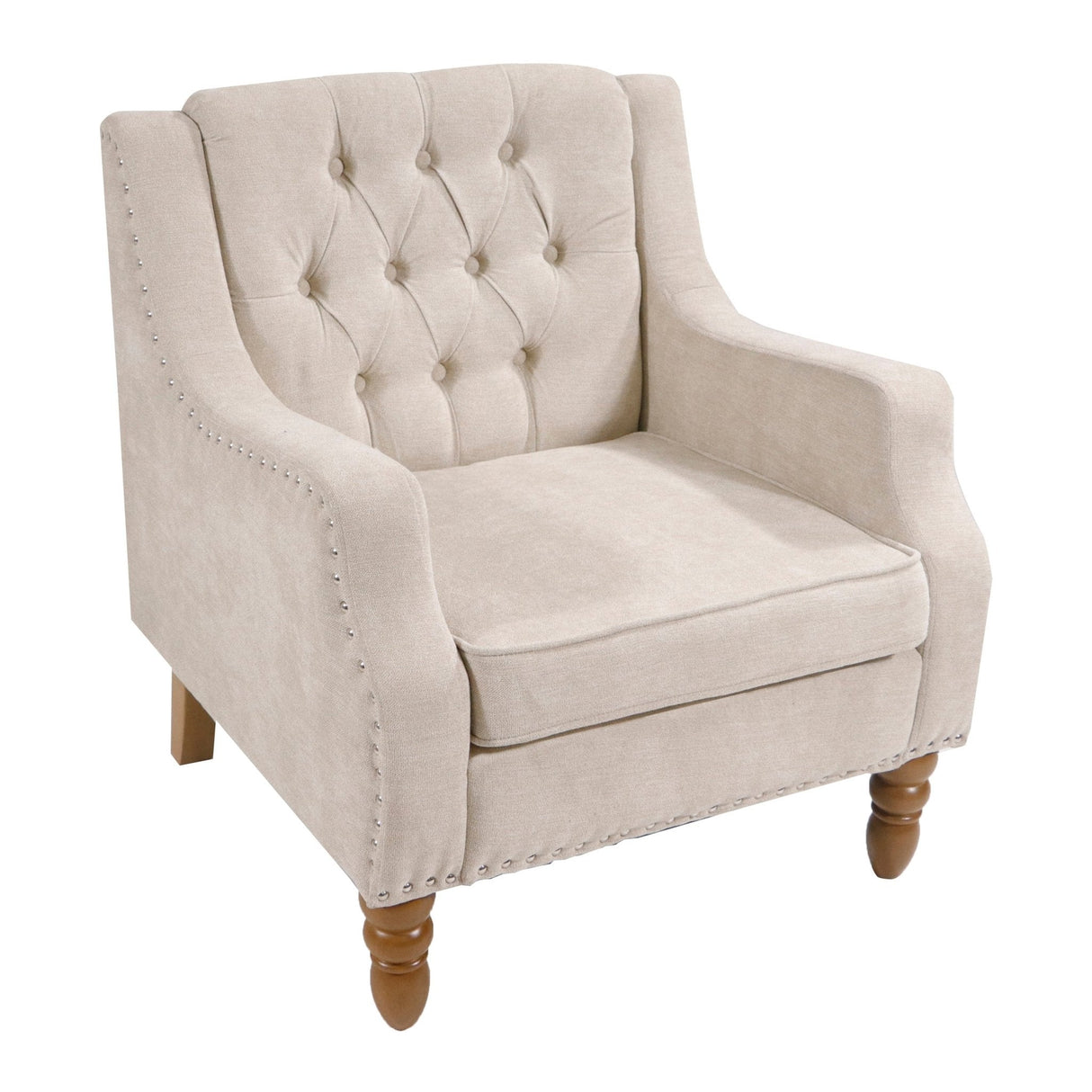 Caryl Button Tufted Upholstered Accent Chair with Recessed Arms and Nailhead Trim - Accent Chairs