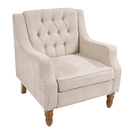Caryl Button Tufted Upholstered Accent Chair with Recessed Arms and Nailhead Trim - Accent Chairs