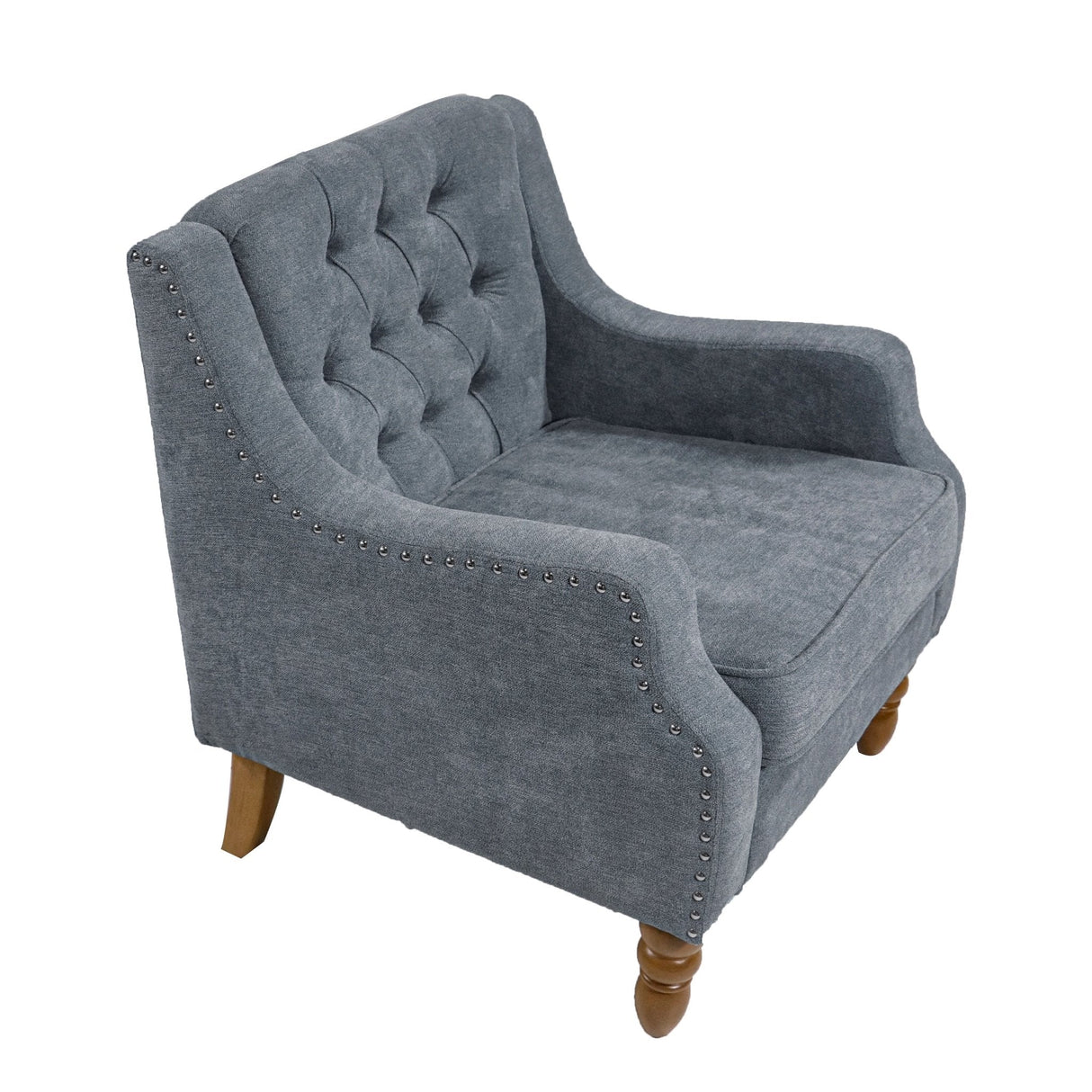 Caryl Button Tufted Upholstered Accent Chair with Recessed Arms and Nailhead Trim - Accent Chairs