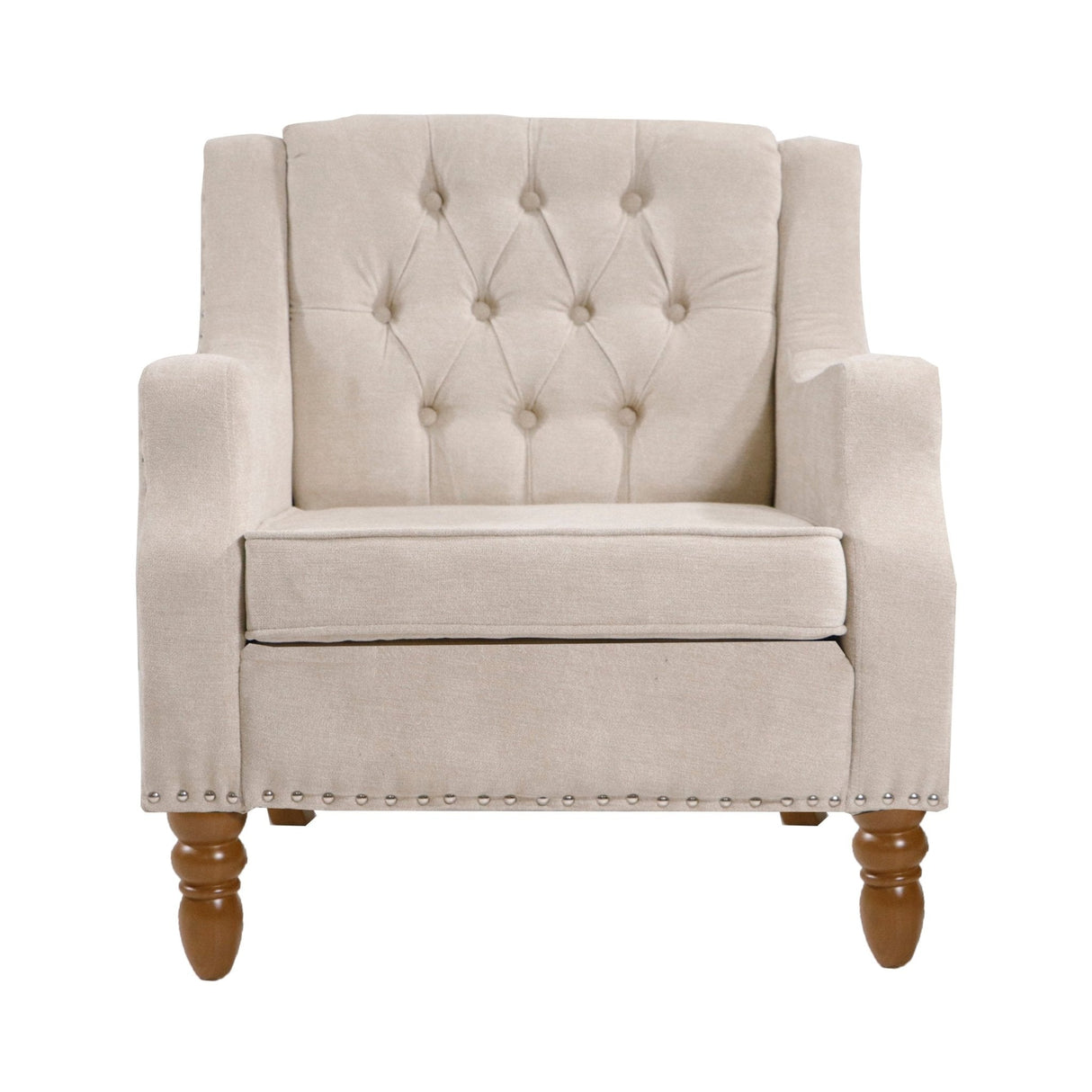 Caryl Button Tufted Upholstered Accent Chair with Recessed Arms and Nailhead Trim - Accent Chairs