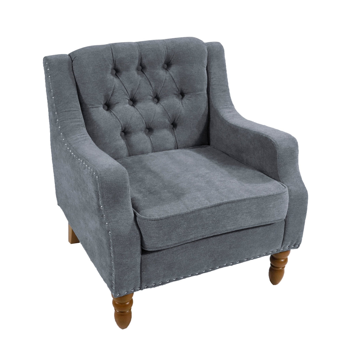 Caryl Button Tufted Upholstered Accent Chair with Recessed Arms and Nailhead Trim - Accent Chairs