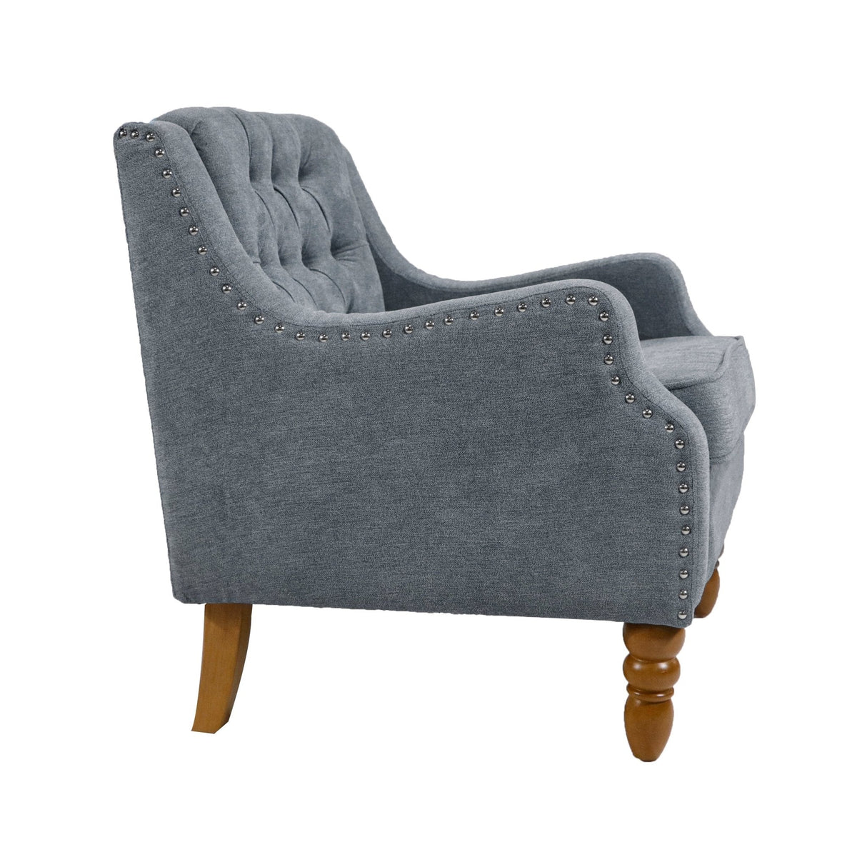 Caryl Button Tufted Upholstered Accent Chair with Recessed Arms and Nailhead Trim - Accent Chairs
