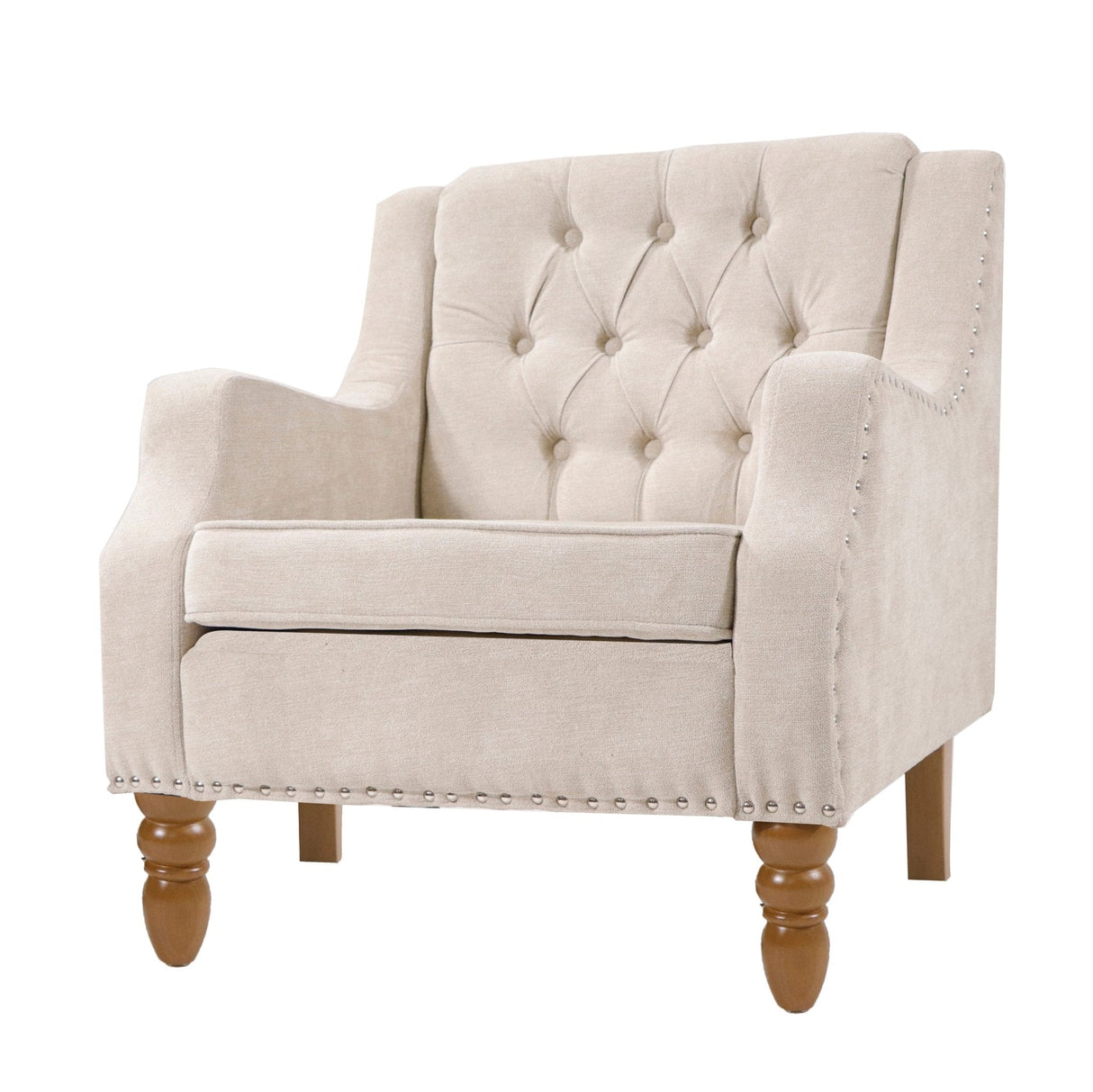 Caryl Button Tufted Upholstered Accent Chair with Recessed Arms and Nailhead Trim - Accent Chairs