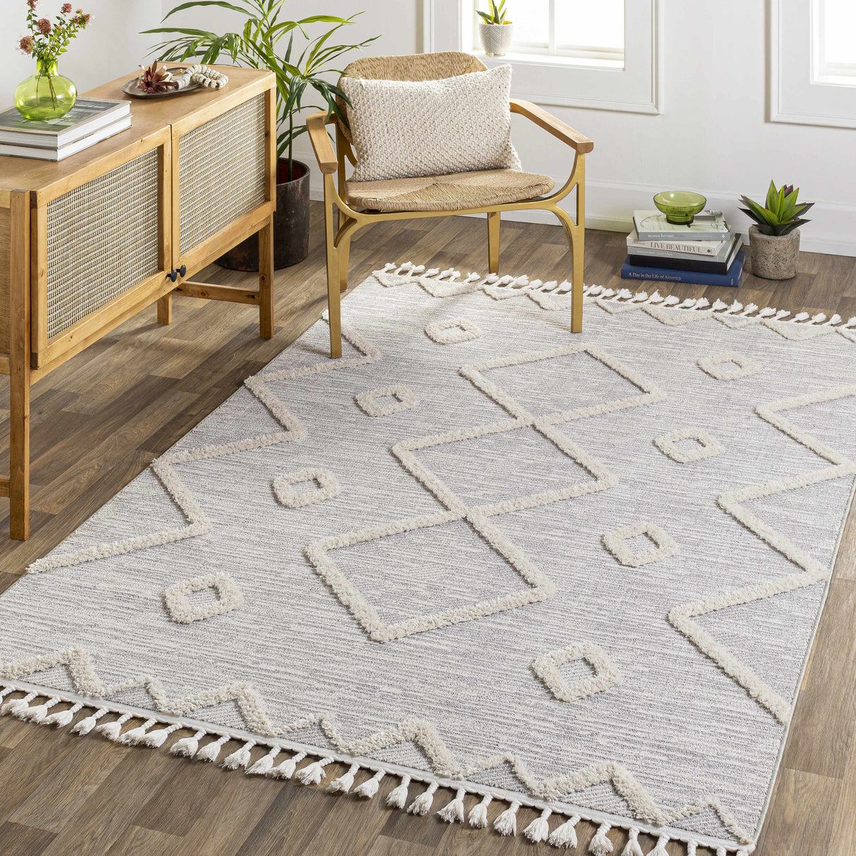 Cauldwell High/Low Pile Rug with Tassels - Clearance