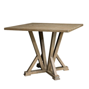 Modern Farmhouse Square Counter Table Solid Wood Rubberwood Antique Finishing Rustic Look Distressed Look Wire Brushed For 4 Seaters - Grayish Brown